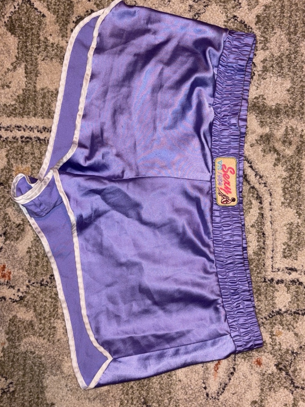 Victoria's Secret Purple Satin Shorts with White Trim 1984